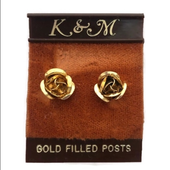 FREE W/VINTAGE PURCHASE! Vintage Gold Filled Rose Earrings NWT - Picture 1 of 2